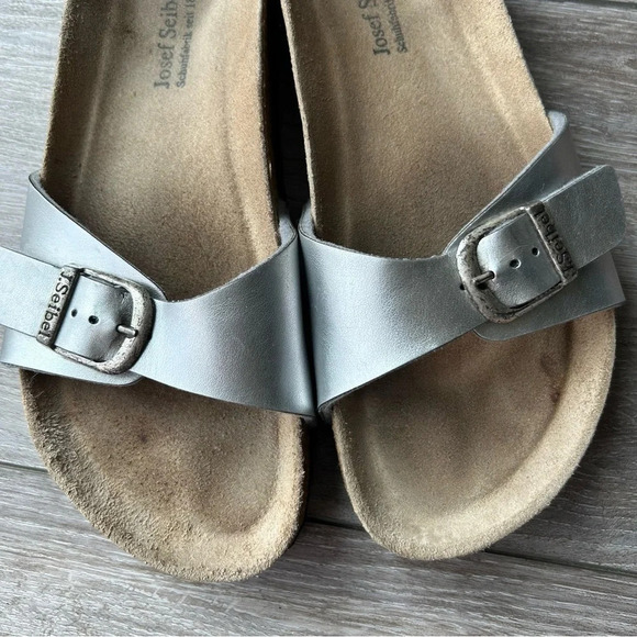 Josef Seibel Silver Leather Buckle Slippers Cognac Made in Germany - Picture 3 of 12